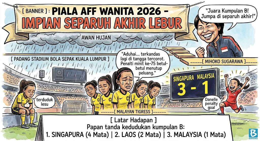 Piala AFF Wanita: Malayan Tigress Kempunan Ke Separuh Akhir, Tewas Kepada Singapura 3-1